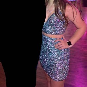Two Piece Sequined Sherri Hill Homecoming Dress